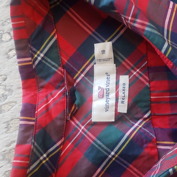 Vineyard Vines Merry Plaid Chillmark Relaxed Buttondown Shirt Sz18 - Picture 2 of 6